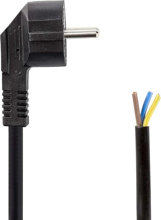 Produktbild Nedis Stromkabel | Schutzkontaktstecker | Open | Abgewinkelt | Gerade | Vernickelt | 3.00 m | Rund | (3 m)