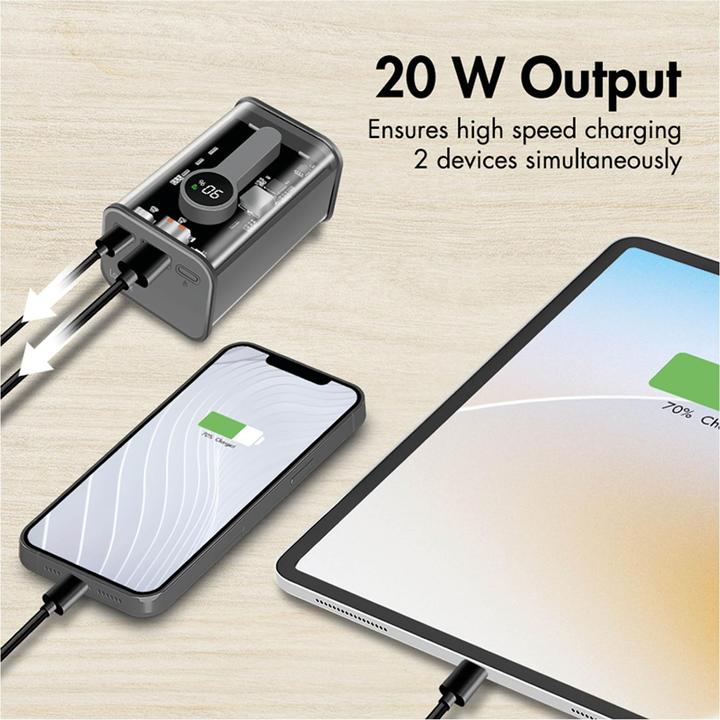 Produktbild LogiLink Powerbank 10000 mAh, 1x USB-A, 1x USB-C, mit Display, PD & QC, transp. (10000 mAh, 20 W, 37 Wh)