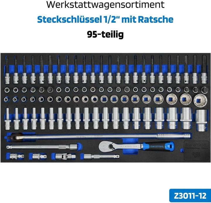 Produktbild SW-Stahl Z3200 Profi Werkstattwagen TT802 blau I 8 Schubladen I 5 Schubladen gefüllt I 434 teilig I (434 x)