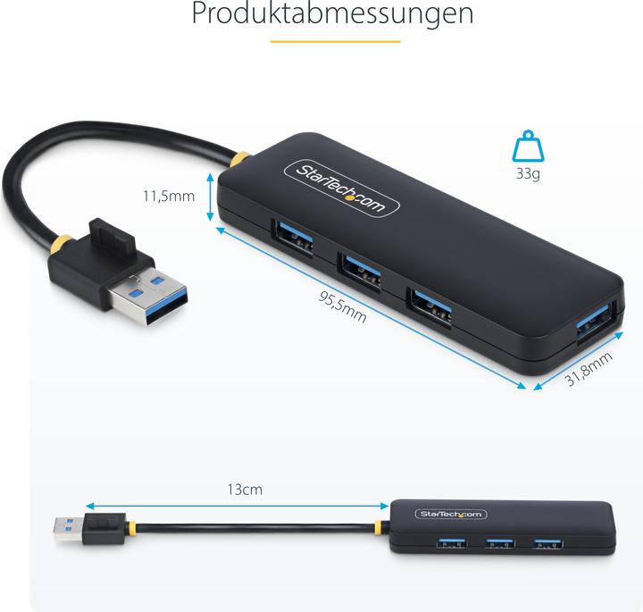Produktbild StarTech 4-Port USB-A Hub 5gbps Portable Powered Nms Ns Ctlr (USB-A, 4 Ports)