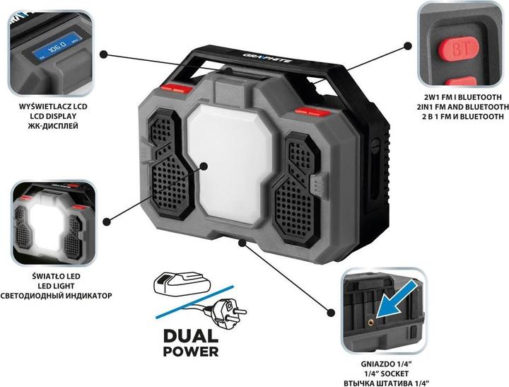 Graphite Energy 18V Battery Network Radio, Li-lon, without battery