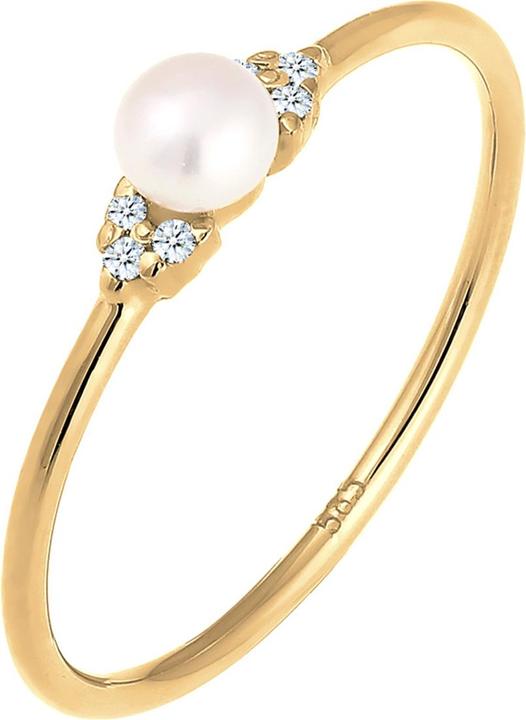 Elli DIAMONDS Ring Verlobung Perle Diamant (0.03 ct.) 585 Gelbgold