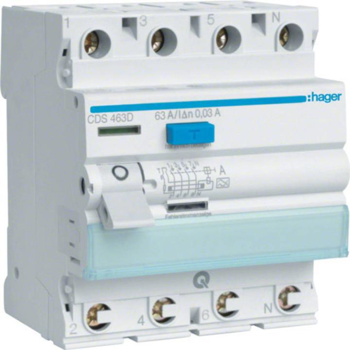Image du produit Hager Disjoncteur FI 4 pôles 63A/30mA 6kA QC
