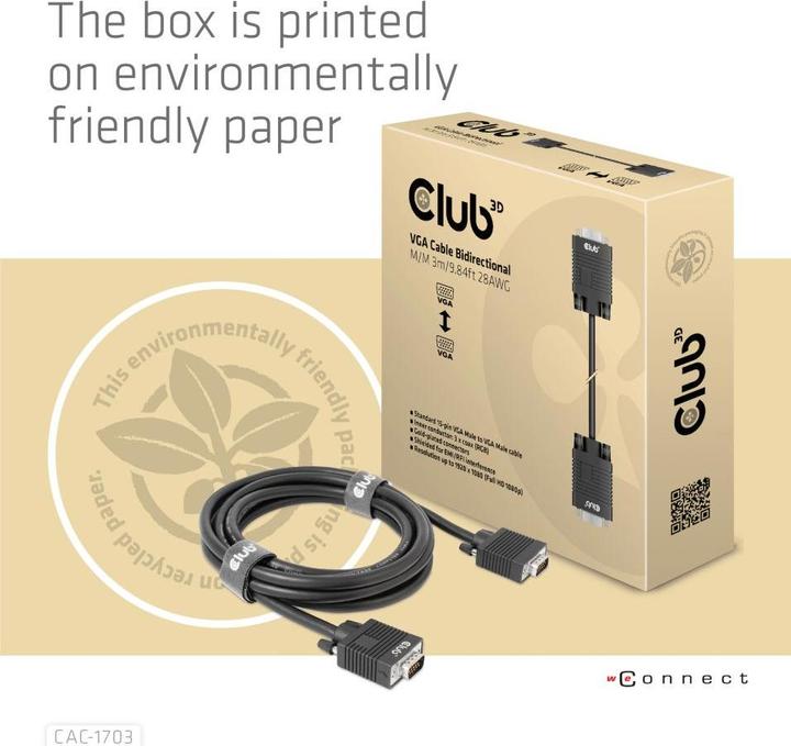 Image du produit Club 3D Club3D câble VGA > VGA mâle/mâle (3 m, VGA)