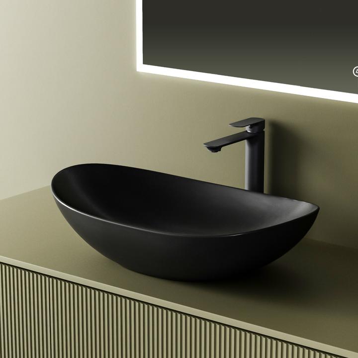 Actual product image Emke Countertop washbasin 615 x 360 x 155 mm, oval, ceramic, countertop installation, matt black (360 mm, 615 mm)