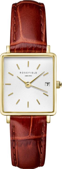 Rosefield Boxy XS White Medium Brown Leather Gold Armbanduhr