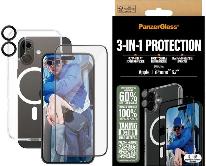 Produktbild PanzerGlass Bundle Ultra Wide FIt Glass + Case + Lens (1 Stück, Apple iPhone 16 Plus)