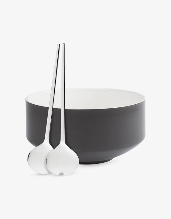 Produktbild WMF Salatschüssel Set mit Salatbesteck 32cm Moto Porzellan Edelstahl 18/10 poliert (26 cm, 3 x)