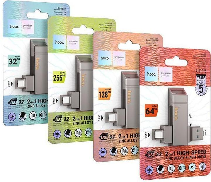 Actual product image Hoco Memory cards pendrive USB A + USB C UD15 256GB USB3.2 (256 GB, USB-A, USB-C)