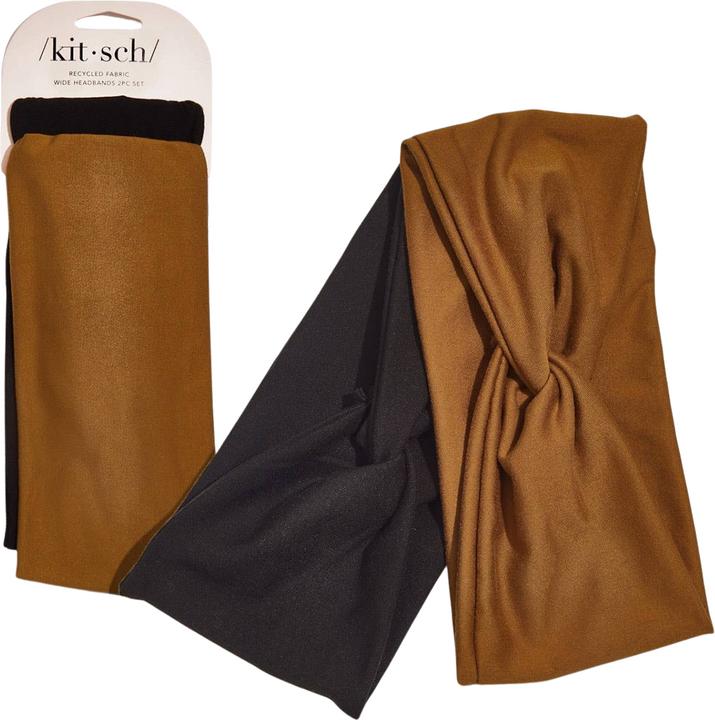 Immagine prodotto Kitsch Breite Stirnbänder aus recyceltem Stoff 2er Set - Schwarz Kamelbraun