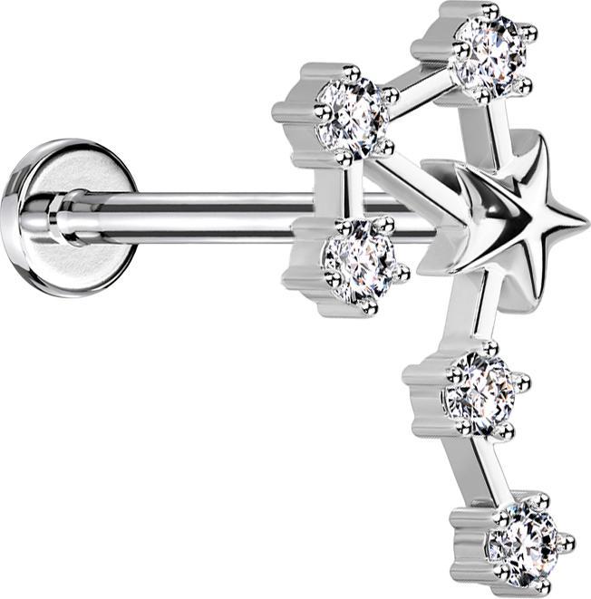 Star Piercing Micro Labret Innengewinde silber Sternzeichen Waage mit Kristallen (Chirurgenstahl 316L, Messing)