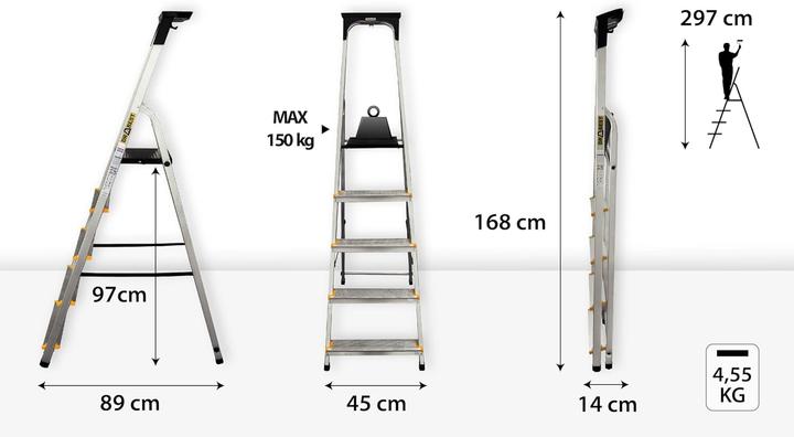 Produktbild Drabest PRO Serie - Trittleiter mit Ablage, klappbar (Mehrzweckleiter)