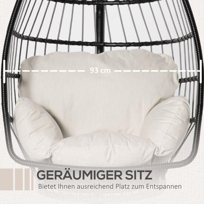 Produktbild Swisshandel24 Hängesessel mit Gestell mit Kissen faltbar Metall Schwarz+Cremeweiss 101 x 101 x 188 cm (160 kg)