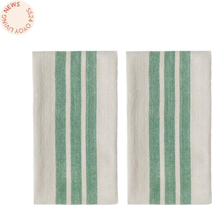 Produktbild Oyoy Geschirrtuch-Set Linu 2 Stück, Beige/Grün (50x70 cm)