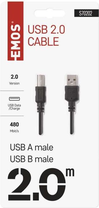 Produktbild Emos USB Kabel 2.0 A Stecker – B Stecker 2m (2 m, USB 2.0)