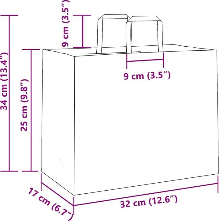 Produktbild VidaXL Kraftpapiertüten 50 Stk. mit Henkel Weiss 32x17x25 cm Papiertüte (Geschenkbox, 50 x)