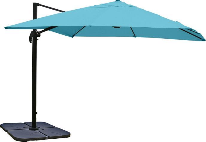 Produktbild Mendler Gastronomie-Ampelschirm, Sonnenschirm, 3x3m (Ø4,24m) Polyester/Alu 23kg - türkis mit Ständer, drehba (0.76 m)