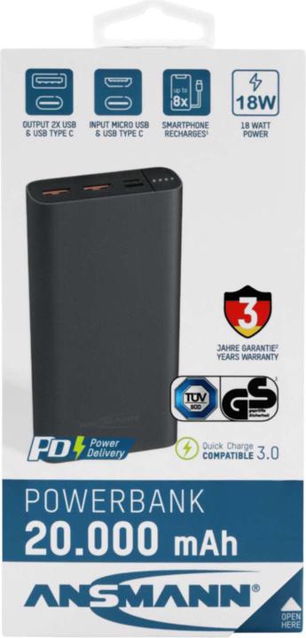 Image du produit Ansmann Powerbank (10000 mAh, 18 W, 37 Wh)