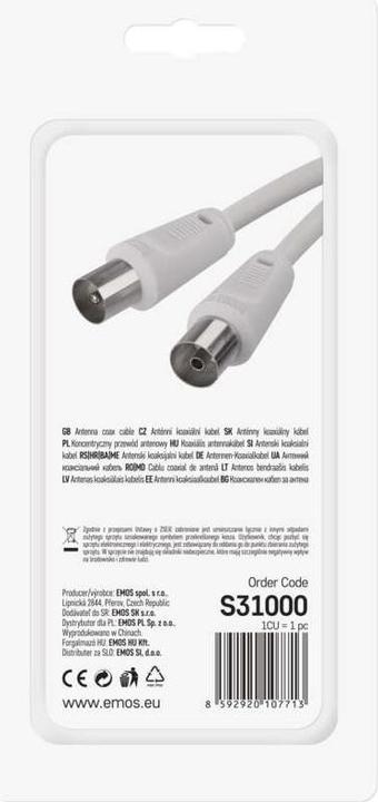 Image du produit Emos Câble coaxial d'antenne, blindé 10m - connecteur droit (Câble d'antenne)
