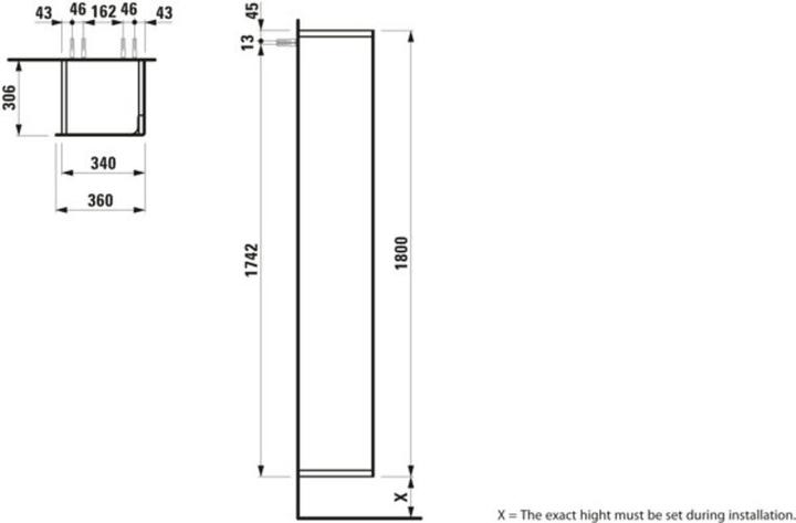 Produktbild Laufen Ino Hochschrank, Scharnier rechts, 340x306x1800mm, H425452030