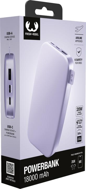 Image du produit Fresh'N Rebel Fresh 'n Rebel Powerbank 18000 mAh Lilac (18000 mAh, 20 W, 66.60 Wh)