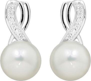 Silver Cat Delicate earrings with pearl and zircons SC398