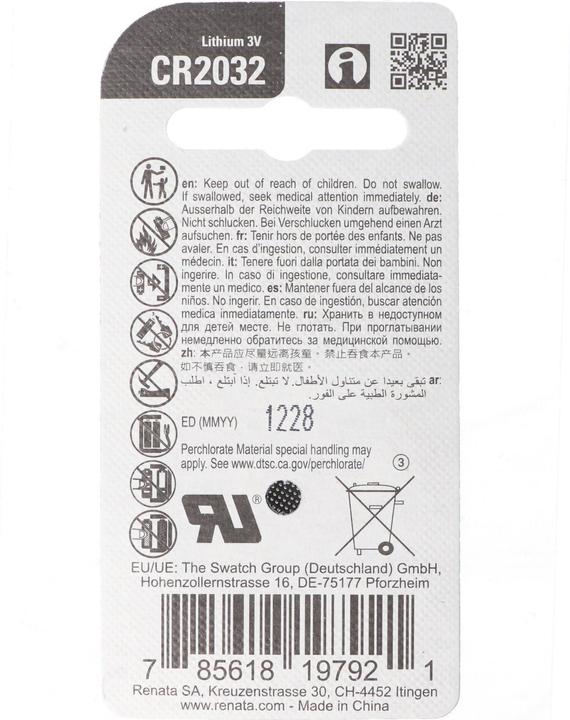 Actual product image Renata CR2032 Lithium Batterie, Lithiumzelle CR2032, 3V (1 pcs., 225 mAh)