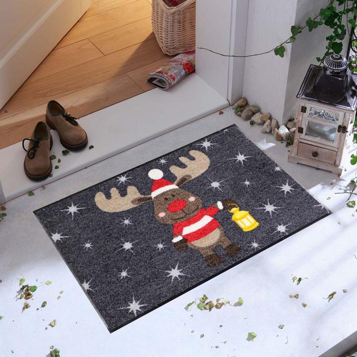 Produktbild Salonloewe Elch Rudi grau 50x75 cm Weihnachtsmotiv (50 x 75 cm)