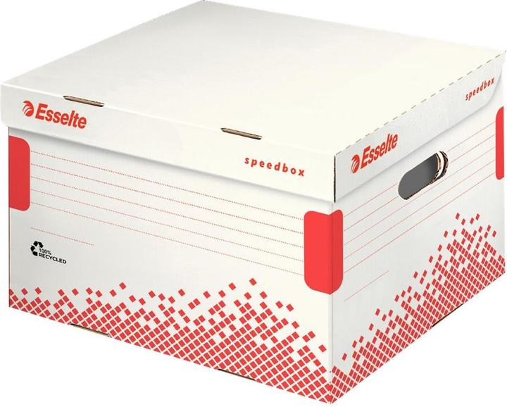 Produktbild Leitz Esselte Archiv Scharnierdeckel-Box SPEEDBOX, Grösse: M, weiss/rot, aus 100% recyceltem Karton