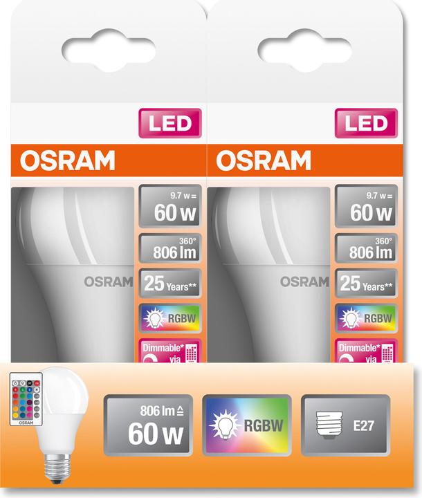 Actual product image Osram Led Retrofit Rgbw Lamps With Remote Control (E27, 60 W, 806 lm, 1 x, G)