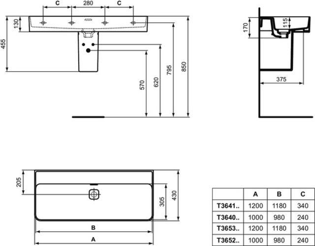 Produktbild Ideal Standard Waschtisch Strada II 100 x 43 cm wei Unterseite geschliffen T365201 (430 mm, 1000 mm)