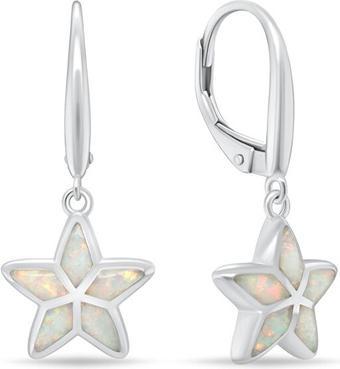 Brilio Silver - Silver dangle earrings Stars with white opals EA1162W