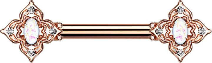 Star Piercing Barbell rosegold Blumenquadrat filigran mit Opal weiss (Chirurgenstahl 316L, Messing)