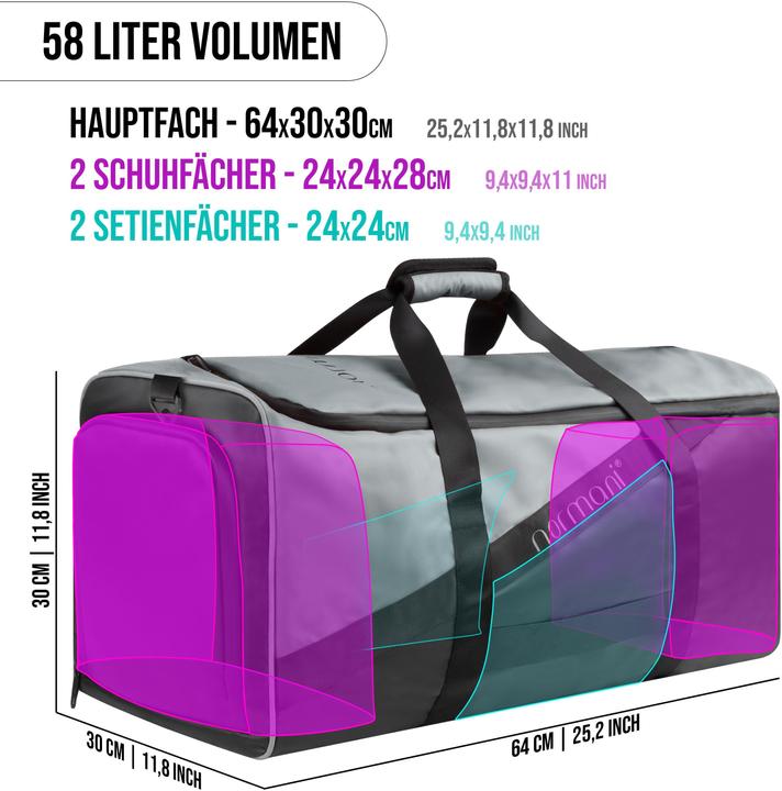 Immagine prodotto Normani Borsa sportiva con funzione di zaino da 58 l con cintura per i fianchi - 9277 (58 l)