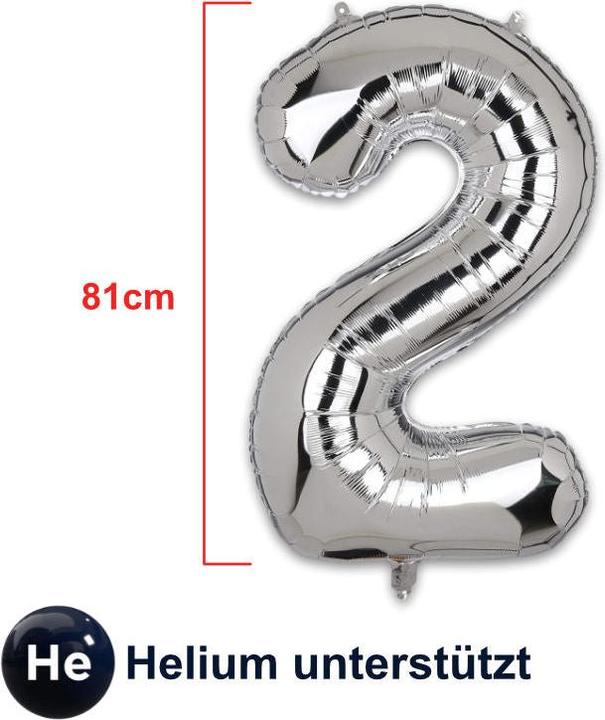 Hermex Palloncino in foil numero 2 palloncino numero argento pallone festa compleanno 81cm (1 x)