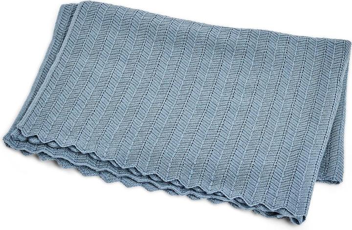 Actual product image Smallstuff - Baby blanket, fishbone, merino wool - Blue - 80x100 cm (70007-84) (80 x 100 cm)