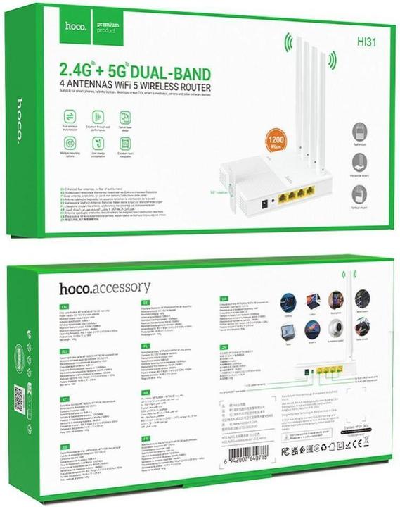 Energy Label Hoco Headphone with microphone wireless router WiFi5 HI31 white