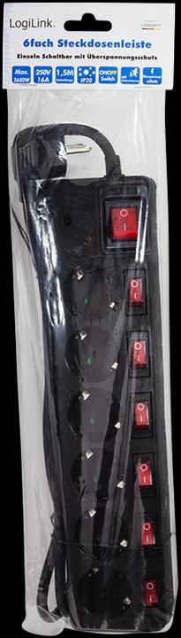Actual product image LogiLink Power strip (6 x, CEE 7/3, 1.50 m)