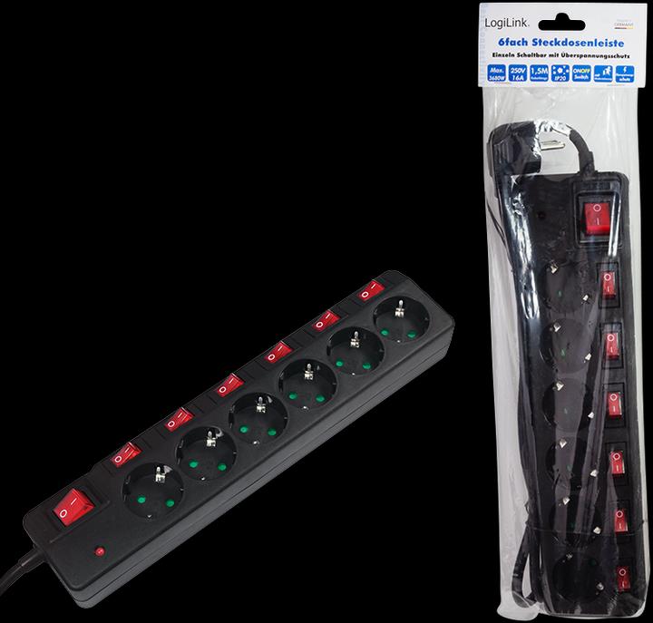 Actual product image LogiLink Power strip (6 x, CEE 7/3, 1.50 m)