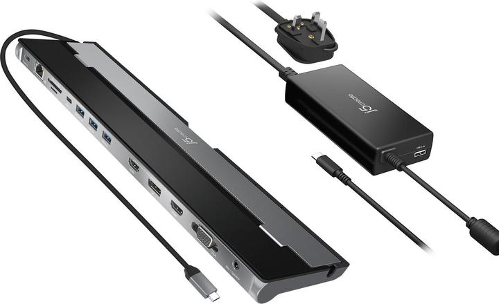 j5Create JCD543P USB-C™ Triple Display Docking Station with 100W PD Adapter, Wired, USB 3.2 Gen 1 (3 (USB-C, 4 Ports)