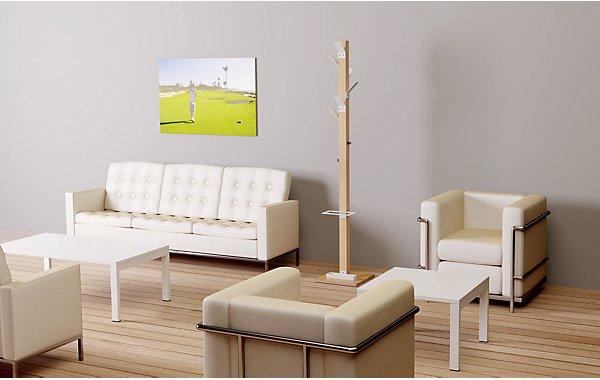 Actual product image Paperflow Coat stand, solid wood, with umbrella stand and drip tray, orange head.