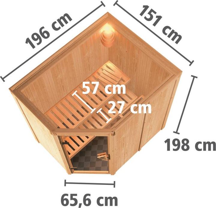 Produktbild Karibu Sauna Caspin Eckeinstieg, Kranz (Plug & Play 3,6 KW - Bio externe Steuerung)