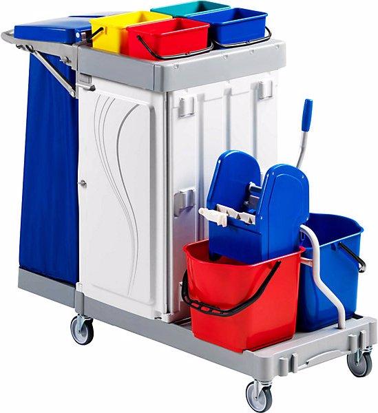 Evo Reinigungswagen POLY III, 2x15-l-Eimer, 4x4-l-Eimer, mit abschliessbaren Türen (1 Stk.)