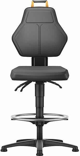 Actual product image eurokraft pro Industrial swivel chair, black, high chair with floor glides and foot ring, PU
