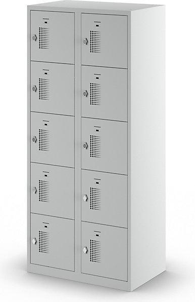 Produktbild eurokraft basic Schliessfachschrank mit Drehriegel für Vorhängeschloss, 10 Fächer (80 cm, 180 cm)