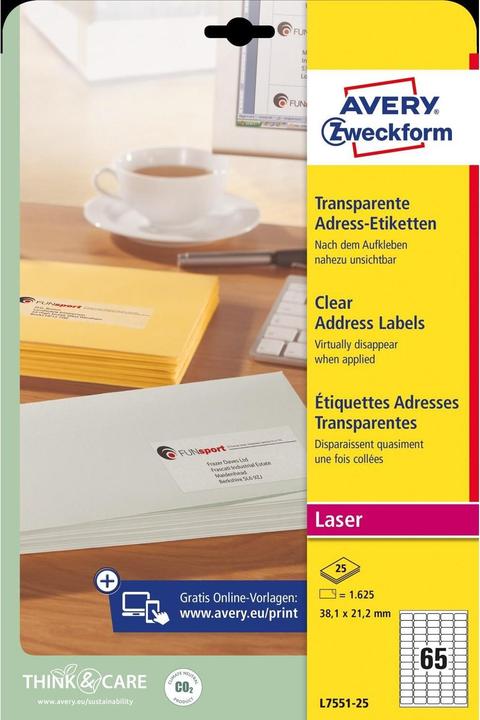 Image du produit Avery Étiquettes d'adresse transparentes