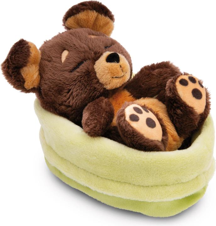 Actual product image NICI Sleeping Pets cuddly toy brown dog in green basket GREEN (11 cm)