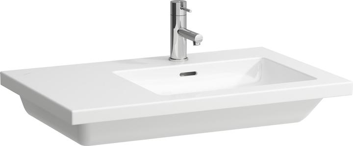 Actual product image Laufen Living Square washbasin, asymmetric, shelf left, 3 tap holes, with overflow, 750x480, white (787 mm, 200 mm)