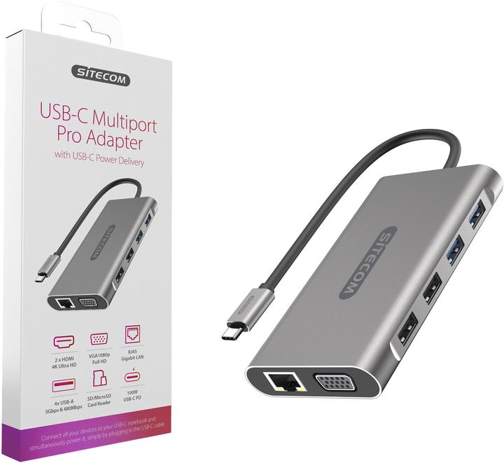 Actual product image Sitecom CN 390 Docking Station (USB-C, 9 Ports)