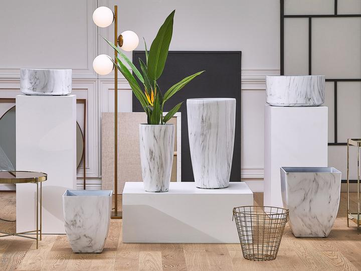 Actual product image Beliani Flowerpot Set of 2 white marble look square 28 x 28 x 34 cm MIRO (28 cm)